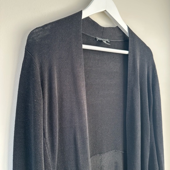 Eileen Fisher Women’s Size Large Black Knit Cardigan Open Front Italian Yarn - Picture 3 of 11